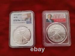 PCGS & NGC ms70 2020 Silver Eagles Trump Logo 2 Coins