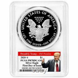 Presale 2020-S Proof $1 American Silver Eagle PCGS PR70DCAM FDOI Trump 2020 La