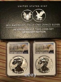 Presale 2021 2 Coin $1 Designer Reverse American Proof Silver Eagle Ngc Pf70 Set