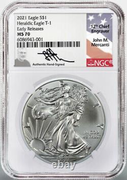 Presale 2021 Silver Eagle NGC MS70 Type 1 Early Releases John Mercanti Signed