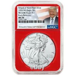 Presale 2021 (W) $1 American Silver Eagle 3pc. Set NGC MS70 Trump ER Label Red