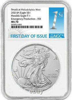 Presale 2021 (p) $1 American Silver Eagle Ngc Ms70 Emergency Production Fdi