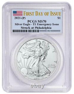 Presale 2021 (p) $1 American Silver Eagle Pcgs Ms70 Emergency Issue Fdoi
