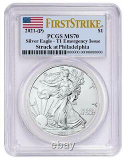 Presale 2021 (p) $1 American Silver Eagle Pcgs Ms70 Emergency Issue Fs