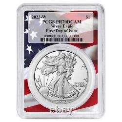 Presale 2023-W Proof $1 American Silver Eagle PCGS PR70DCAM FDOI Flag Frame