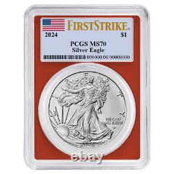 Presale 2024 $1 American Silver Eagle 3pc Set PCGS MS70 FS Flag Label Red Whit