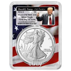 Presale 2024-S Proof $1 American Silver Eagle PCGS PR70DCAM FDOI Trump 45th