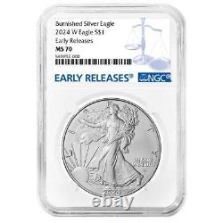 Presale 2024-W $1 1-oz Burnished American Silver Eagle NGC MS70 ER Blue Label