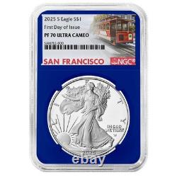 Presale 2025-S Proof $1 American Silver Eagle NGC PF70UC FDI Trolley Label Blu