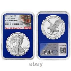 Presale 2025-S Proof $1 American Silver Eagle NGC PF70UC FDI Trolley Label Blu