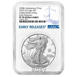 Presale 2025-W Proof $1 American Silver Eagle Army Privy NGC PF70UC ER Blue