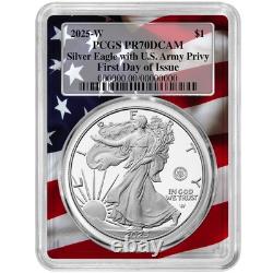 Presale 2025-W Proof $1 American Silver Eagle Army Privy PCGS PR70DCAM FDOI
