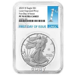 Presale 2025-W Proof $1 American Silver Eagle Laser Beam Privy NGC PF70UC F