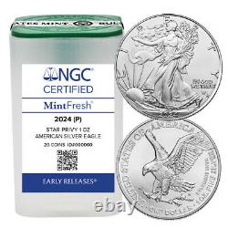 Presale Roll of 20 2024 (P) $1 American Silver Eagle Star Privy NGC ER Mi