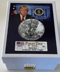 President Donald Trump. 2020 American Silver Eagle. 999 Silver Coin in a Case