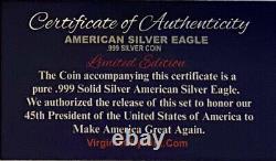 President Donald Trump. 2020 American Silver Eagle. 999 Silver Coin in a Case