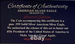President Donald Trump. 2021 American Silver Eagle. 999 Silver Coin with COA