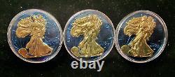 Qty 3 2023-W 1oz. 999 Silver American Eagle Rounds Blue Gold Titanium Design UNC