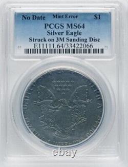 RARE Silver Eagle Coin Struck On 3M Sanding Disc Error Graded PCGS MS-64