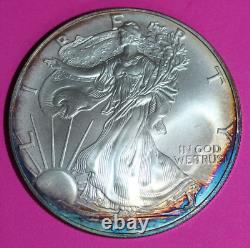 Rainbow Toned 1996 American Eagle Gem BU Coin Silver Dollar Uncirculated Oce 82