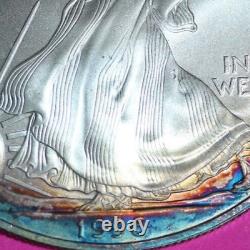 Rainbow Toned 1996 American Eagle Gem BU Coin Silver Dollar Uncirculated Oce 82