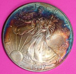 Rainbow Toned 1996 American Eagle Gem BU Coin Silver Dollar Uncirculated Oce 92