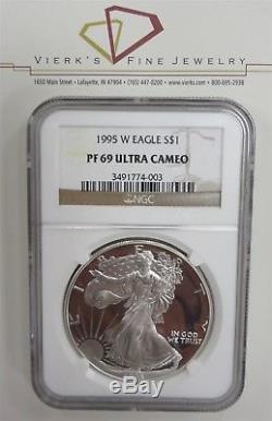 Rarest Silver American Eagle 1995 W NGC PF69 Proof Ultra Cameo 1oz. 999 Coin