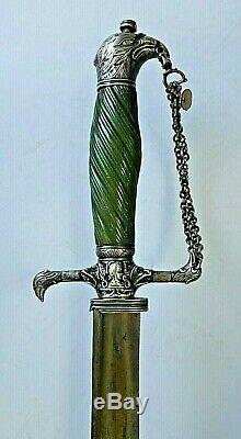 Revolutionary War Silver Hilt American Made Green Handle Eagle Head Offic Sword