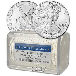 Roll of 20 2021 (W) American Silver Eagle Type 2 PCGS Gem BU First Production
