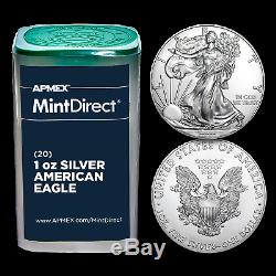 Silver American Eagles (Random Year, 20-Coin MintDirect Tube) SKU#189172