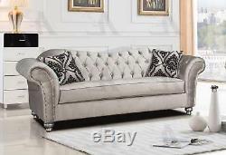 Silver Fabric Tufted Sofa American Eagle AE2600-S