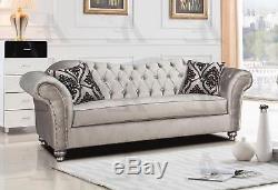 Silver Fabric Tufted Sofa and Loveseat Set 2Pcs American Eagle AE2600-S