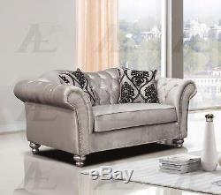 Silver Fabric Tufted Sofa and Loveseat Set 2Pcs American Eagle AE2600-S