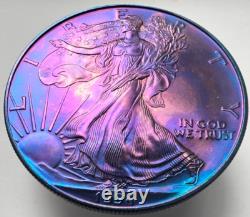 Stunning Rainbow Toned American Silver Eagle 1oz Unique Silver Dollar Coin E12