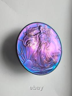 Stunning Rainbow Toned American Silver Eagle 1oz Unique Silver Dollar Coin E12