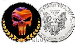 The Punisher Flaming Skull Uncirculated 2021 1 Oz Silver American Eagle Coin